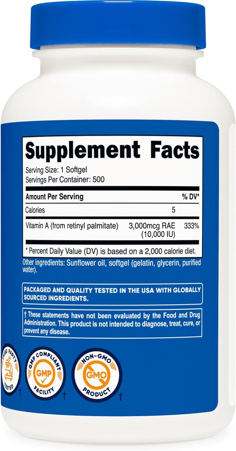 2 Bottles of Nutricost Vitamin A 10,000 IU Softgels - 500 Capsules Total