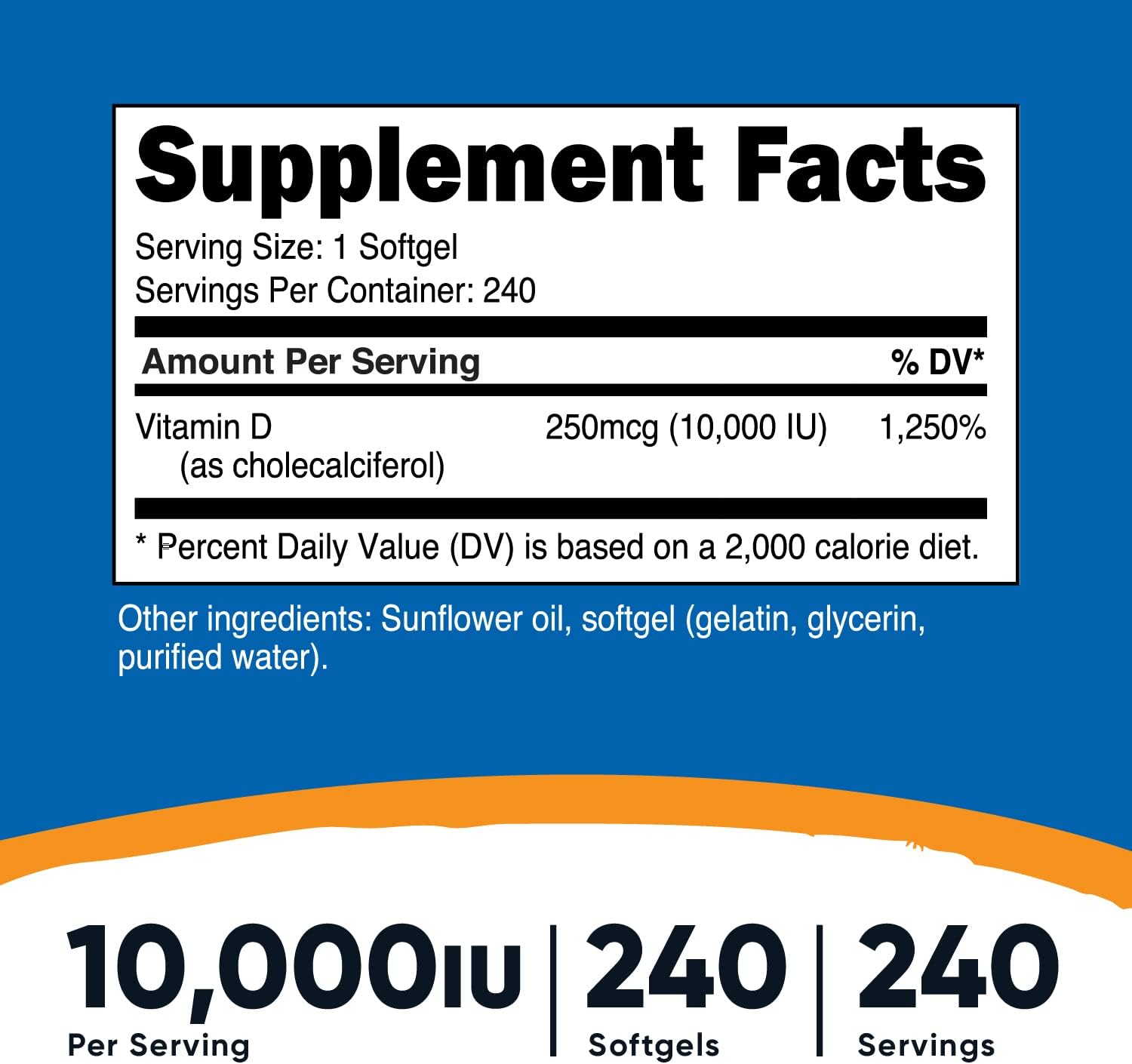 2 Bottles of Nutricost Vitamin D3 10,000 IU, 240 Soft Gel Caps - High Potency Supplement