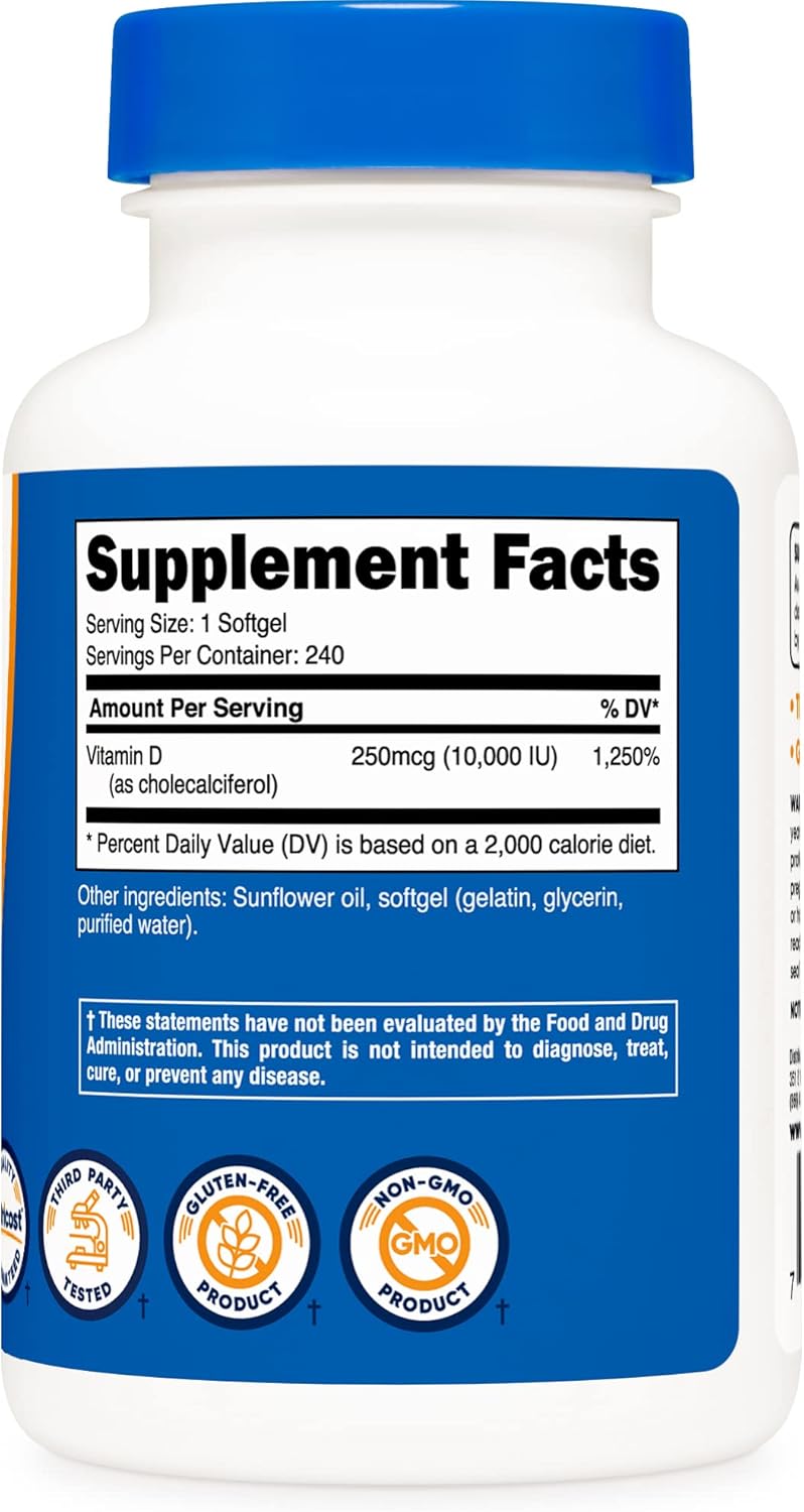 2 Bottles of Nutricost Vitamin D3 10,000 IU, 240 Soft Gel Caps - High Potency Supplement