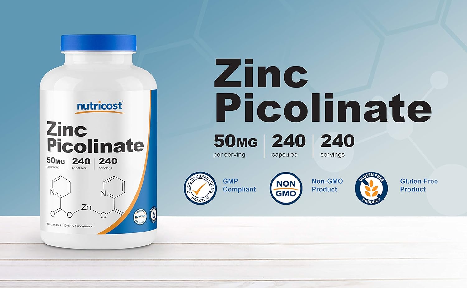 2 Bottles of Nutricost Zinc Picolinate 50mg - 240 Vegetarian Capsules, Gluten Free & Non-GMO