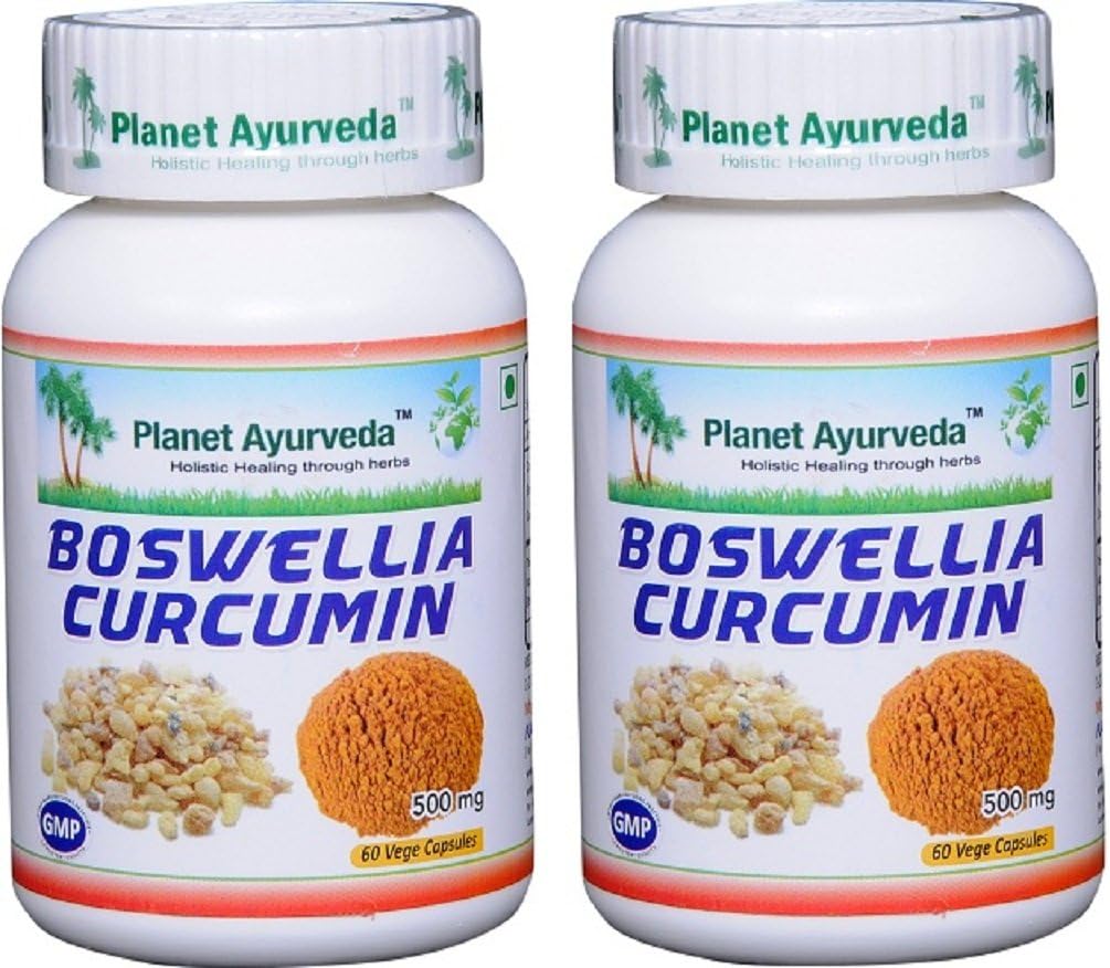 2 Bottles of Planet Ayurveda Boswellia Curcumin 500mg Veg Capsules - Herbal Supplement for Joint Health