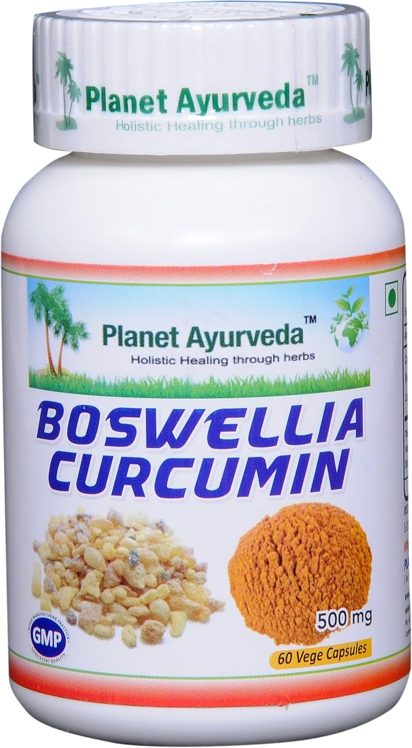 2 Bottles of Planet Ayurveda Boswellia Curcumin 500mg Veg Capsules - Herbal Supplement for Joint Health