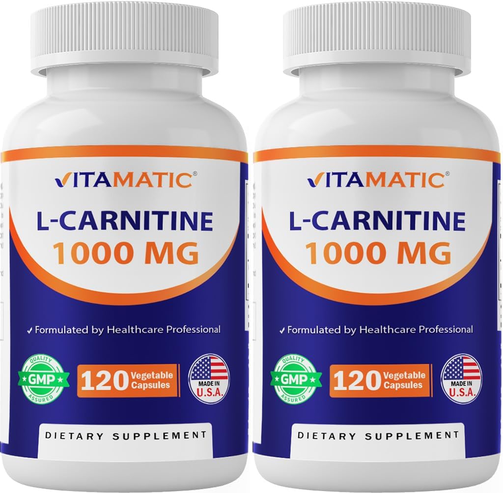 2 Bottles of Vitamatic L-Carnitine Fumarate 1000mg - 240 Vegetable Capsules