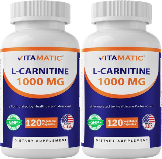 2 Bottles of Vitamatic L-Carnitine Fumarate 1000mg - 240 Vegetable Capsules