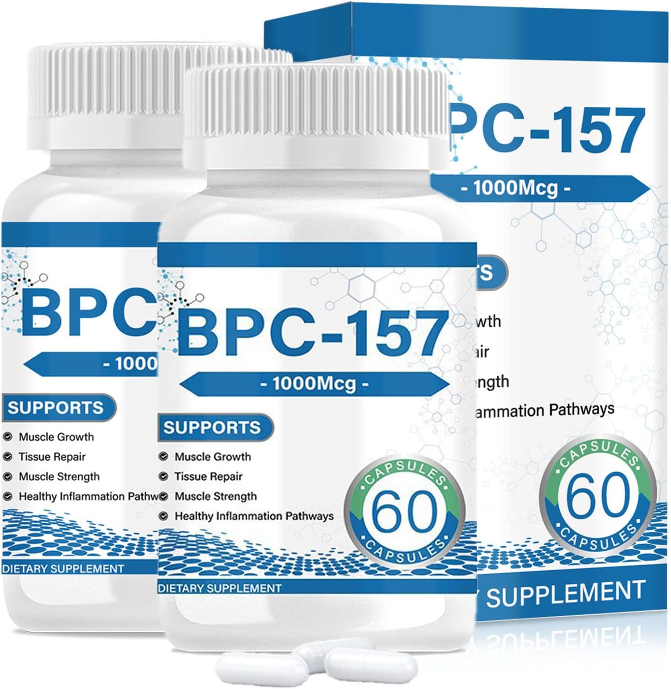 2 Bottles Peabloom BPC-157 Peptide Capsules - 1000mcg, 2-Month Supply - Non-GMO, Gluten Free - 60 Capsules
