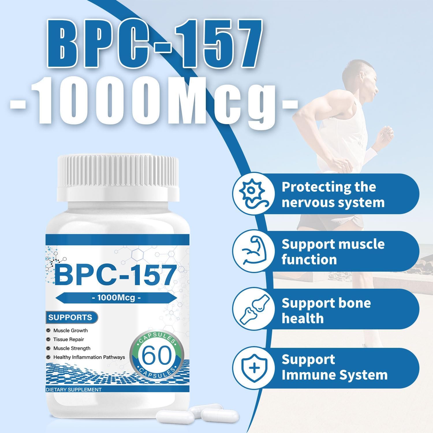 2 Bottles Peabloom BPC-157 Peptide Capsules - 1000mcg, 2-Month Supply - Non-GMO, Gluten Free - 60 Capsules