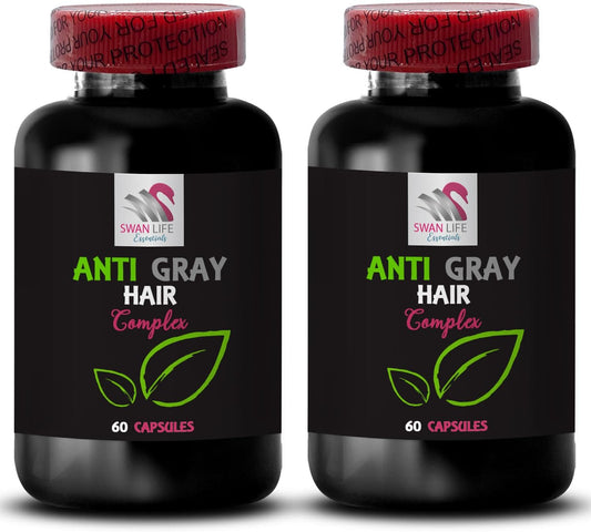 2 Bottles SWAN LIFE ESSENTIALS Anti Gray Hair Complex Supplement for Vibrant, Youthful Hair - Reduce Gray Hair, Enhance Natural Color, Promote Hair Vibrancy - 120 Capsules