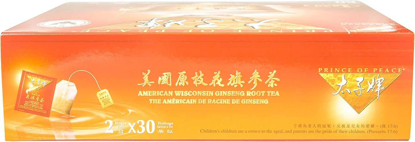 2 Boxes of Prince of Peace American Wisconsin Ginseng Root Tea - 30 Teabags per Box