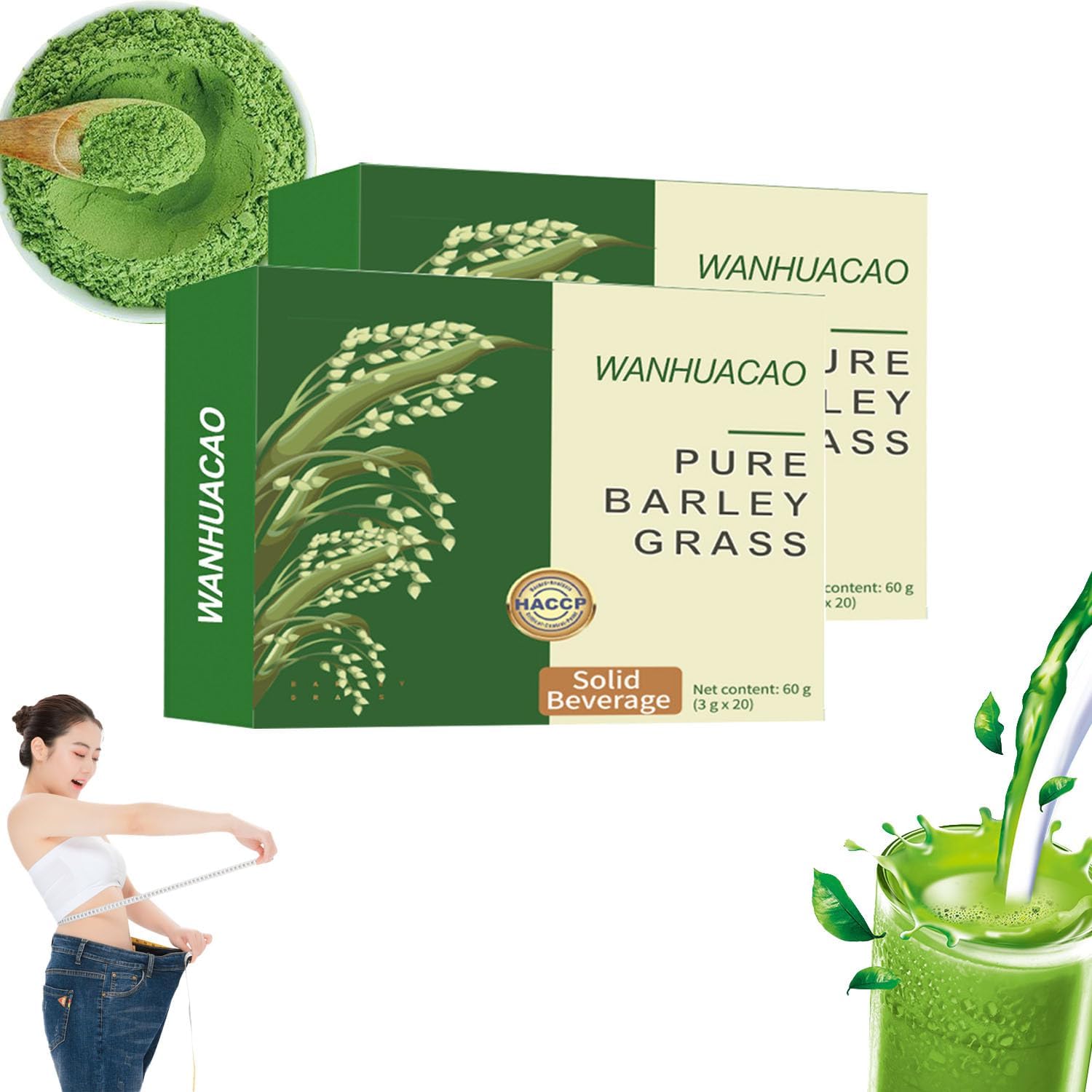 2 Boxes of Pure Organic Barley Grass Juice Powder - 40 Bags, Daily Greens Booster with Iron, Vitamin C & E for Men & Women