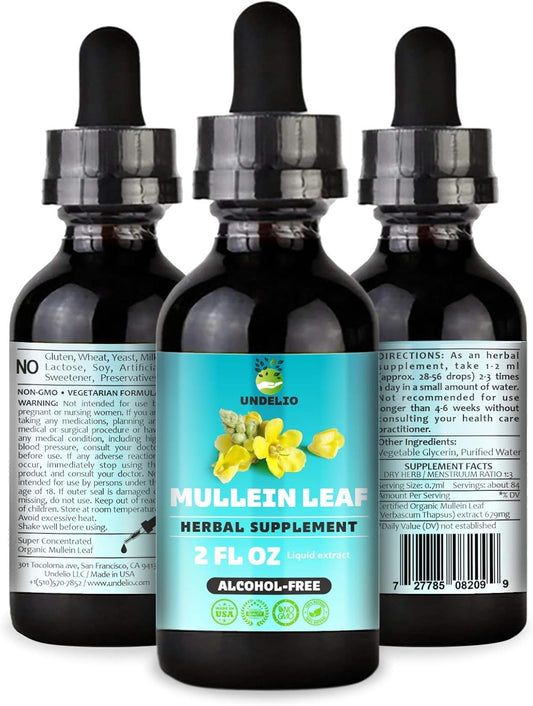 2 fl oz Alcohol-Free Mullein Leaf Liquid Extract Supplement for Immune Support - Vegan Respiratory Aid Tincture