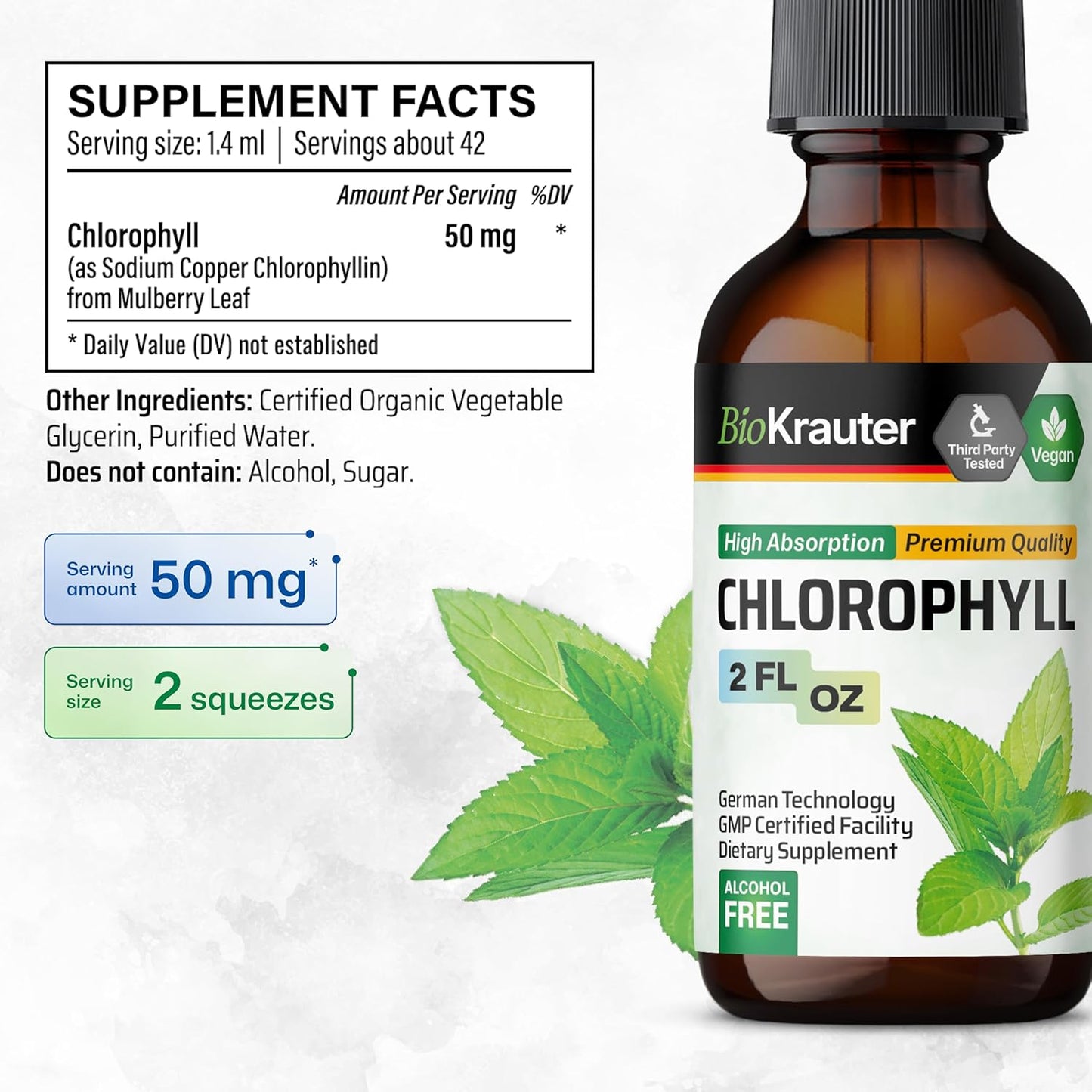 2 Fl. Oz. BIO KRAUTER Chlorophyll and Mullein Tincture Set for Natural Wellness