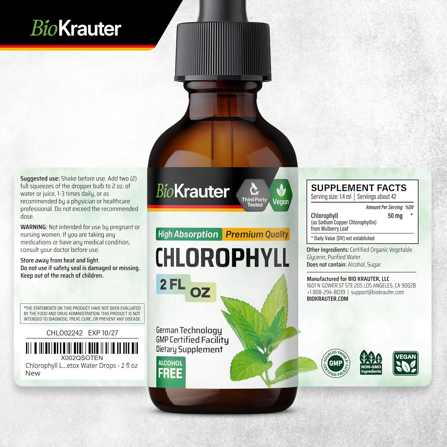 2 Fl. Oz. BIO KRAUTER Chlorophyll and Mullein Tincture Set for Natural Wellness