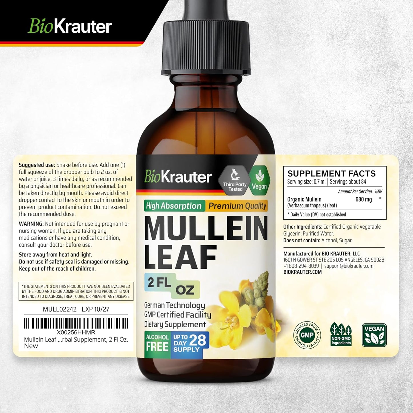 2 Fl. Oz. BIO KRAUTER Chlorophyll and Mullein Tincture Set for Natural Wellness