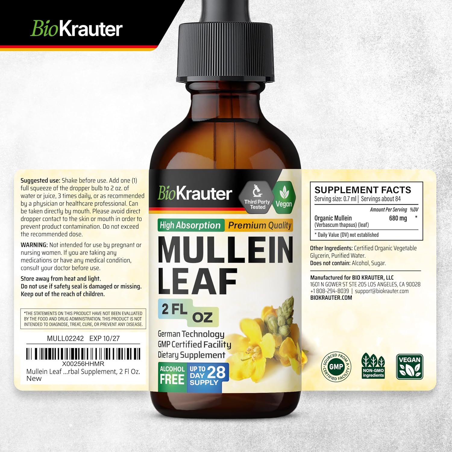 2 Fl. Oz. BIO KRAUTER Chlorophyll and Mullein Tincture Set for Natural Wellness