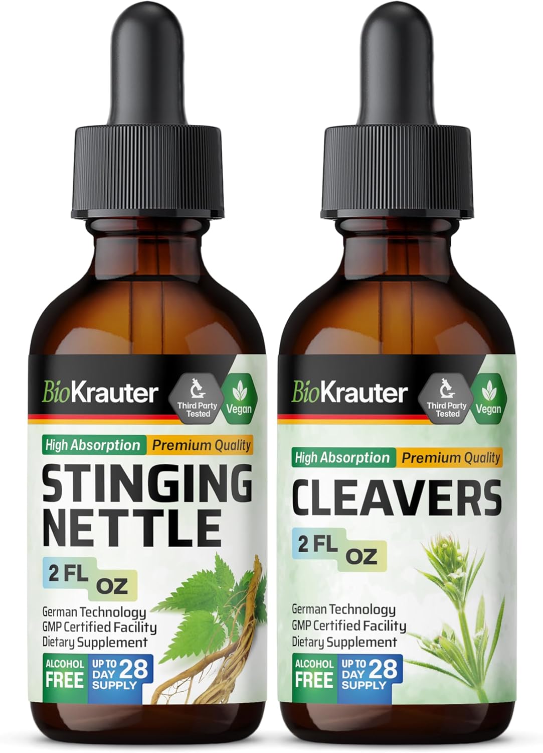 2 Fl. Oz. BIO KRAUTER Stinging Nettle and Cleavers Tincture Combo Pack