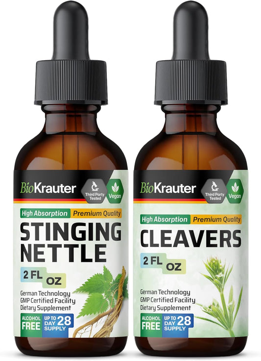 2 Fl. Oz. BIO KRAUTER Stinging Nettle and Cleavers Tincture Combo Pack