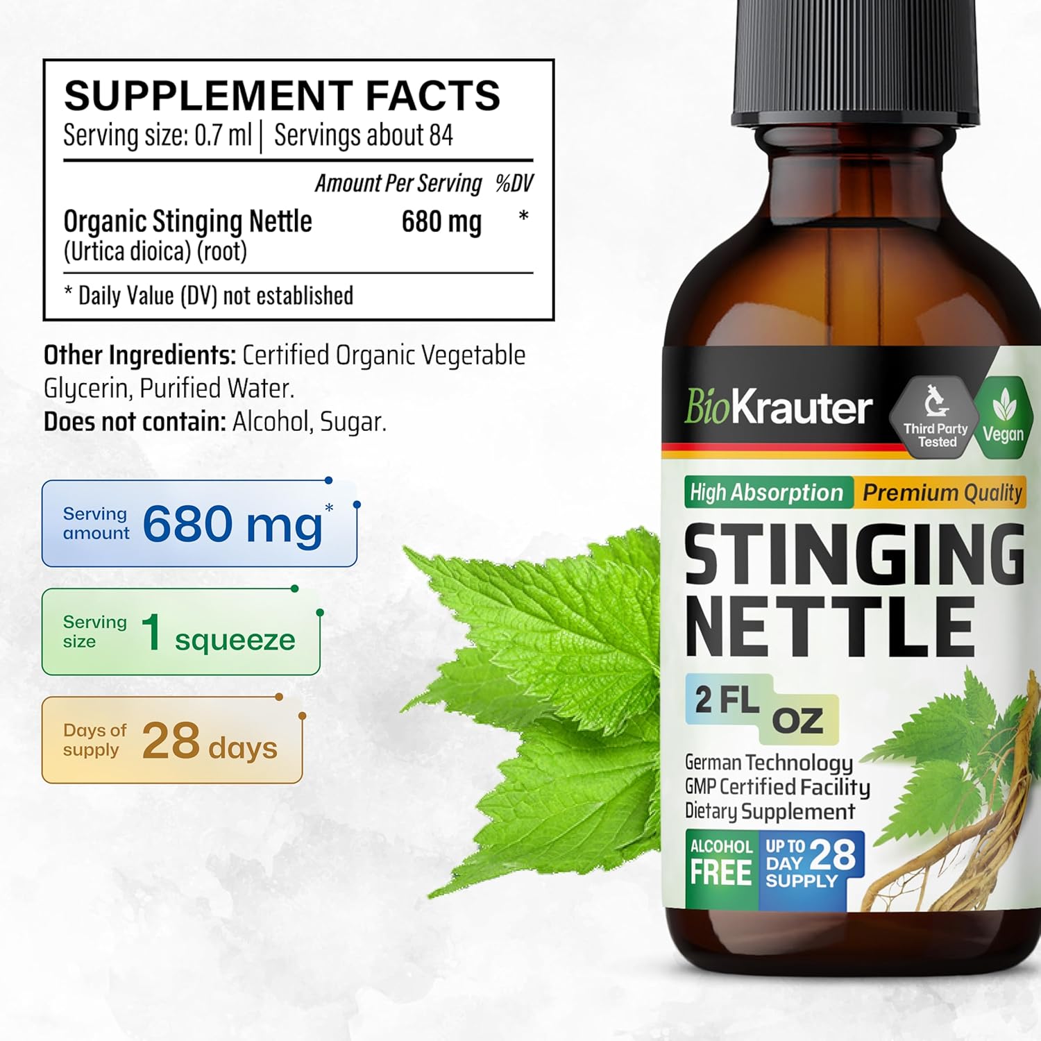 2 Fl. Oz. BIO KRAUTER Stinging Nettle and Cleavers Tincture Combo Pack