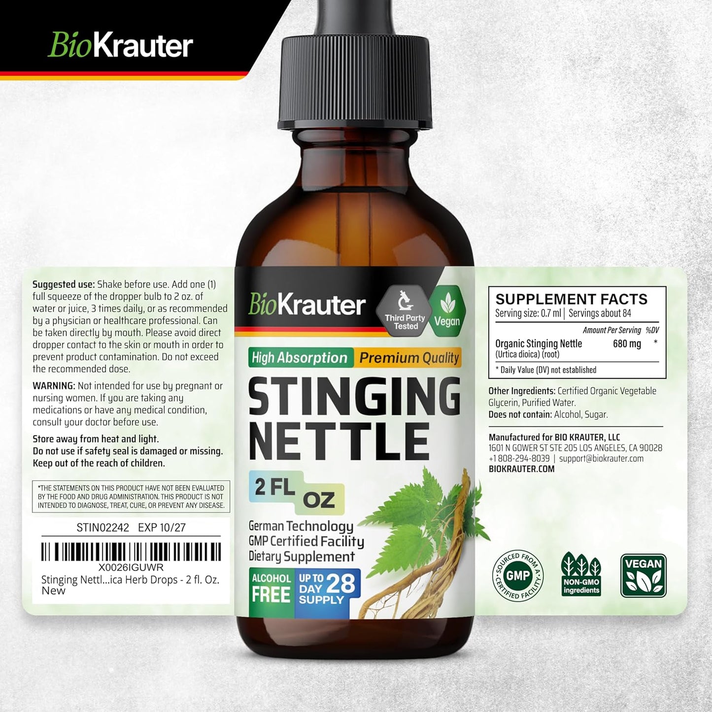 2 Fl. Oz. BIO KRAUTER Stinging Nettle and Cleavers Tincture Combo Pack
