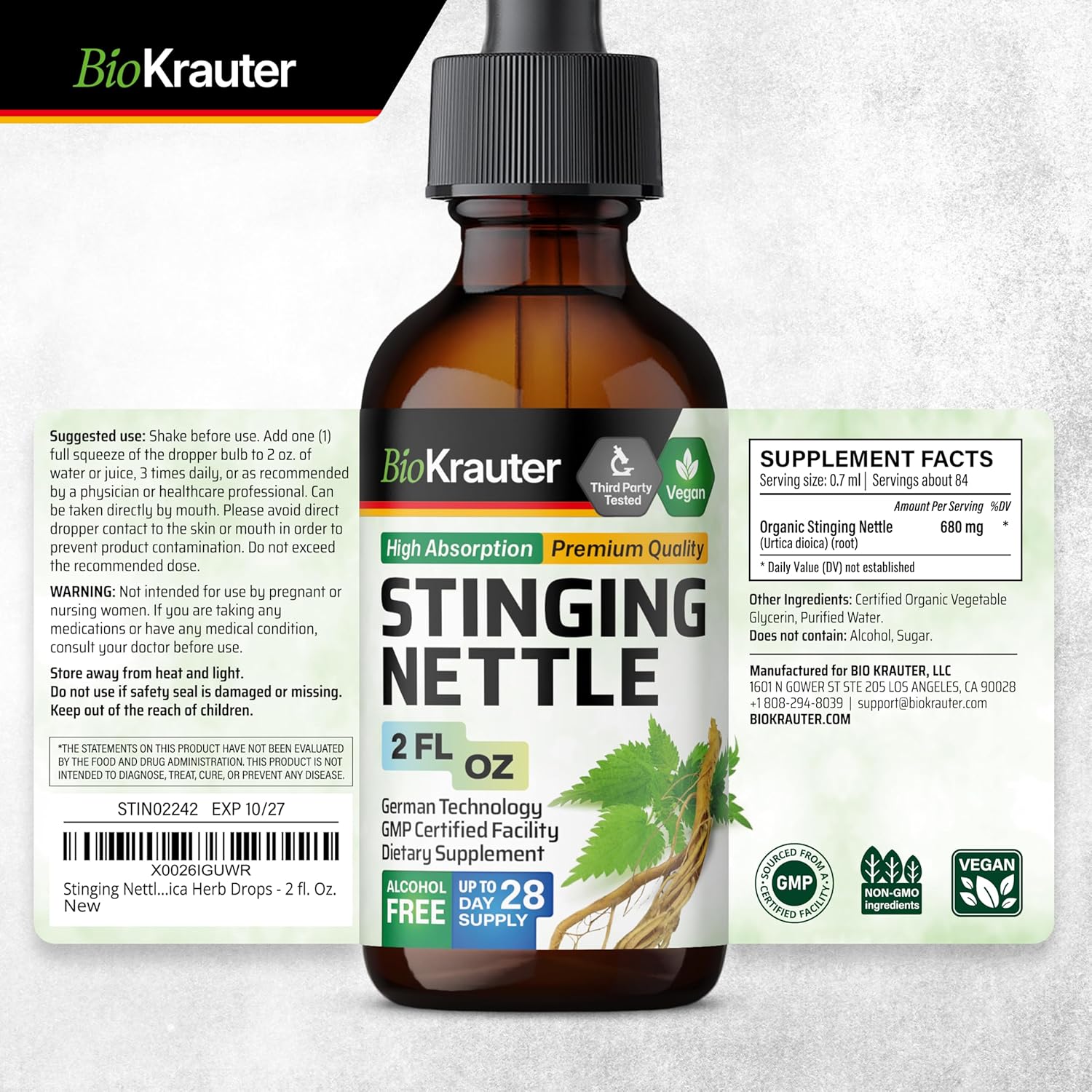 2 Fl. Oz. BIO KRAUTER Stinging Nettle and Cleavers Tincture Combo Pack