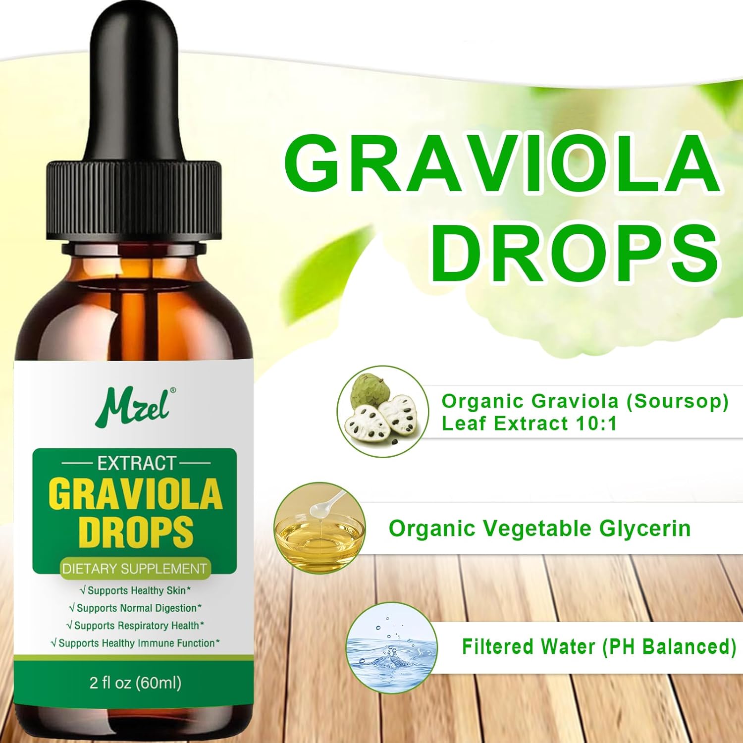 2 Fl Oz Graviola Leaf Extract Liquid Drops from Soursop, 98% Absorption for Men, Women, Mother, Father - Christmas Gift