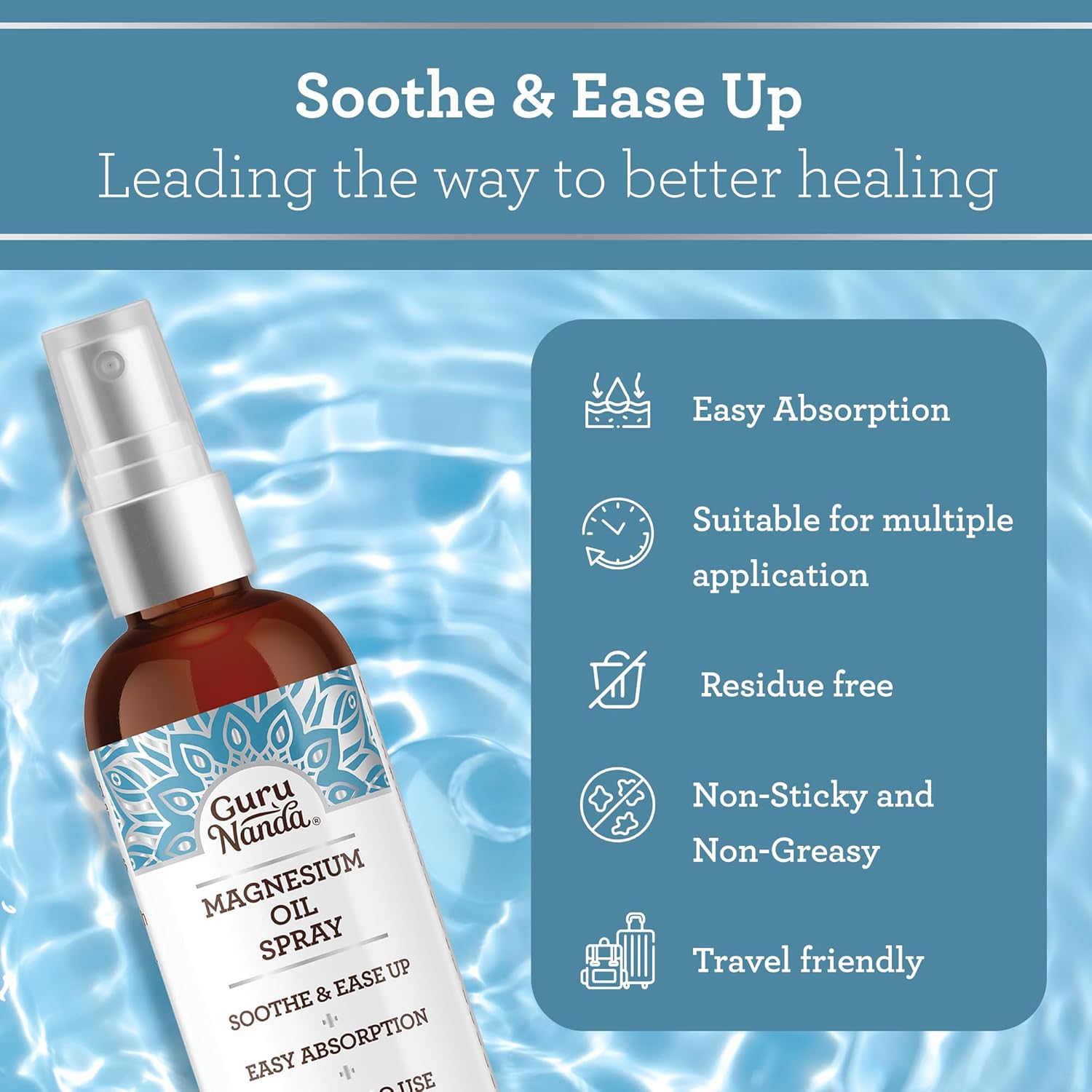 2 Fl Oz GuruNanda Magnesium Oil Spray with Aloe Vera and Essential Oils for Muscle Relief & Relaxation - Cruelty-Free