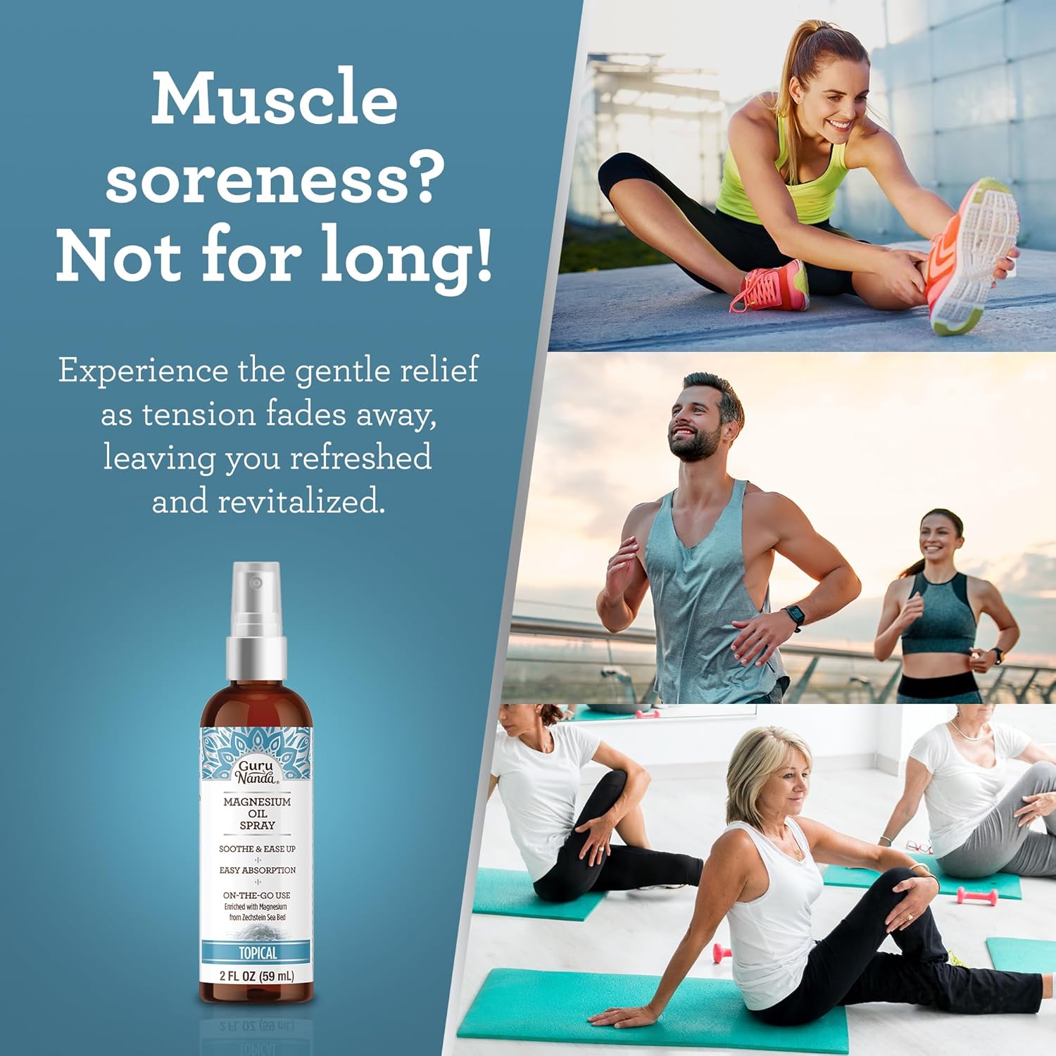 2 Fl Oz GuruNanda Magnesium Oil Spray with Aloe Vera and Essential Oils for Muscle Relief & Relaxation - Cruelty-Free