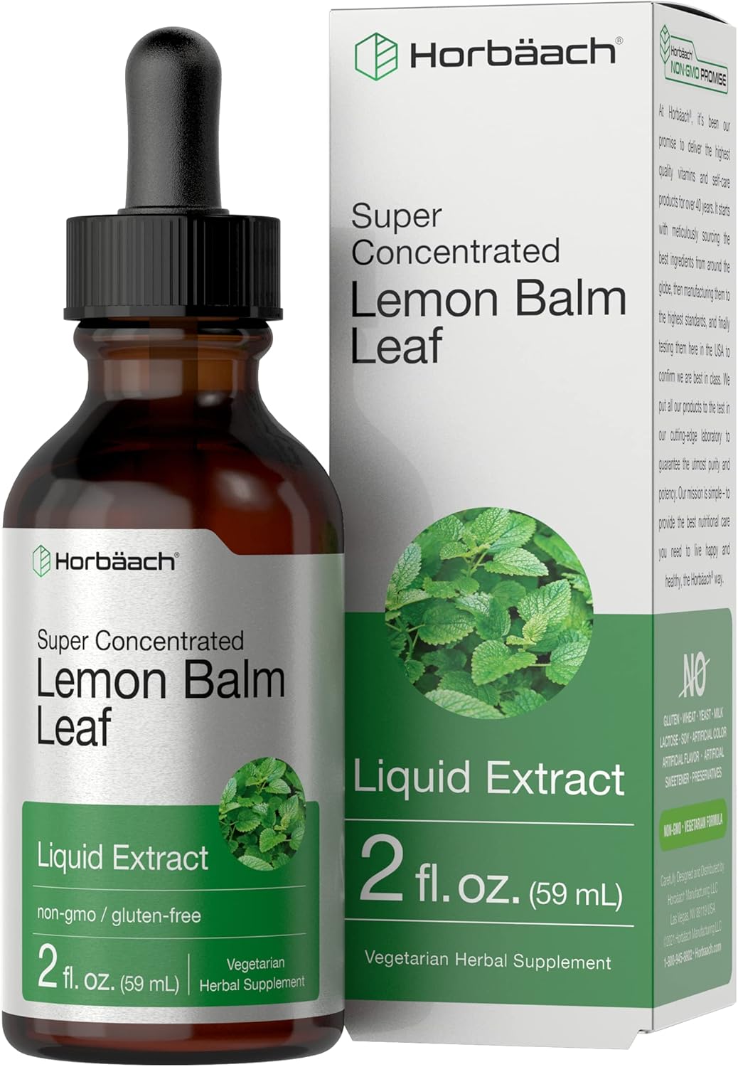 2 fl oz Horbäach Lemon Balm Tincture - Melissa Officinalis Leaf Liquid Extract - Vegetarian, Non-GMO, Gluten Free