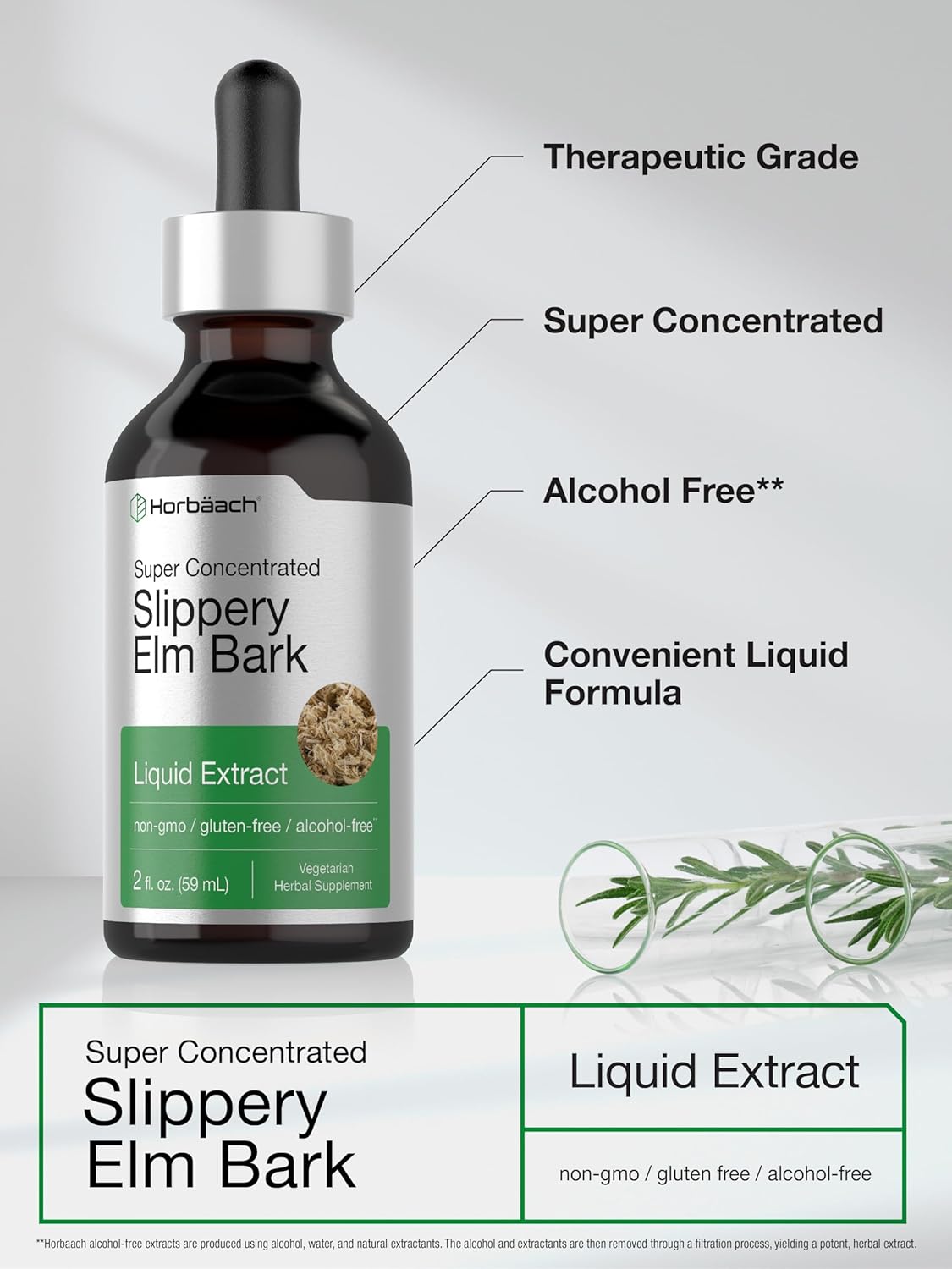 2 Fl Oz Horbäach Slippery Elm Liquid Drops: Vegetarian, Alcohol-Free Extract Tincture - Non-GMO & Gluten-Free - BoostGo Australia
