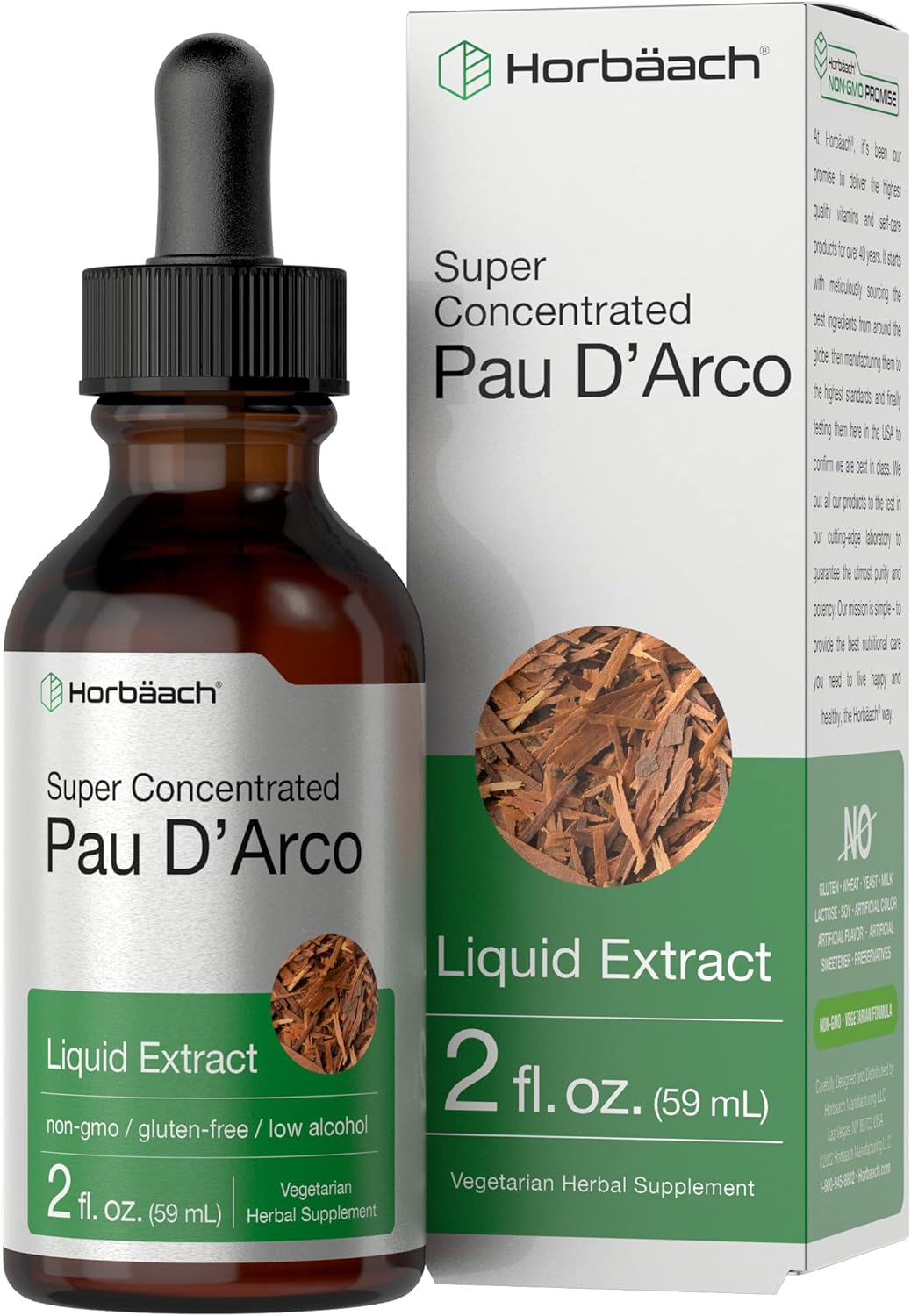 2 fl oz Liquid Drops of Horbäach PAU D'Arco Extract - Vegetarian, Non-GMO, Gluten Free Supplement