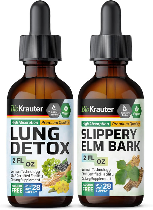 2 Fl. Oz. Lung Detox Tincture with Slippery Elm - Herbal Bio Krauter Respiratory Support Remedy