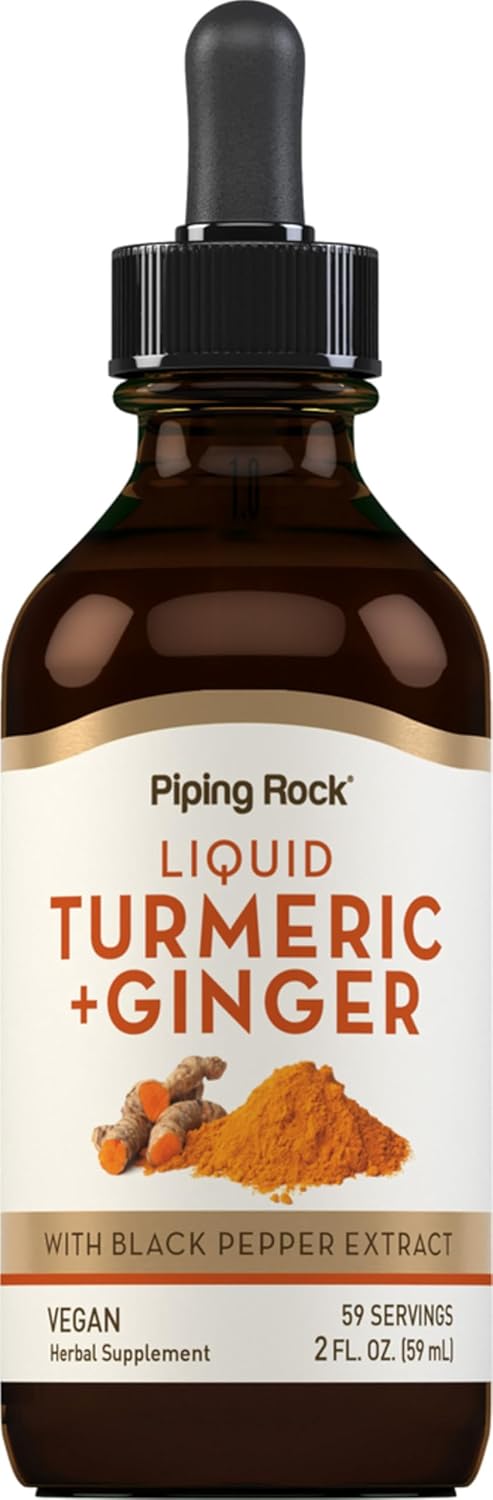 2 fl oz Piping Rock Turmeric and Ginger Liquid Supplement with Black Pepper Extract - Vegan, Non-GMO, Gluten Free