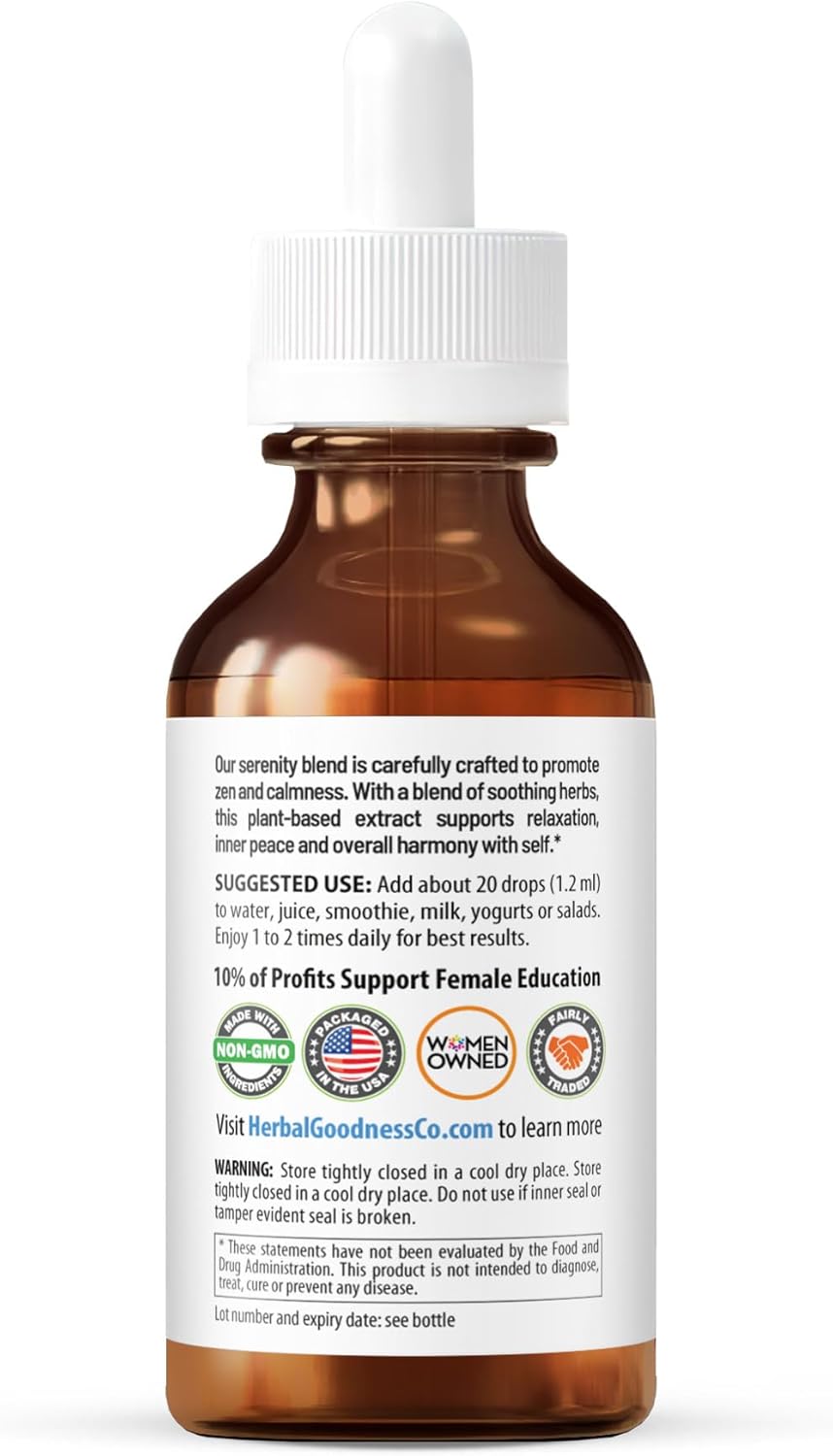 2 Fl.oz Herbal Goodness Calm Aid Supplement with Kava, Chamomile, Lemon Balm - Relaxation Support for Adults