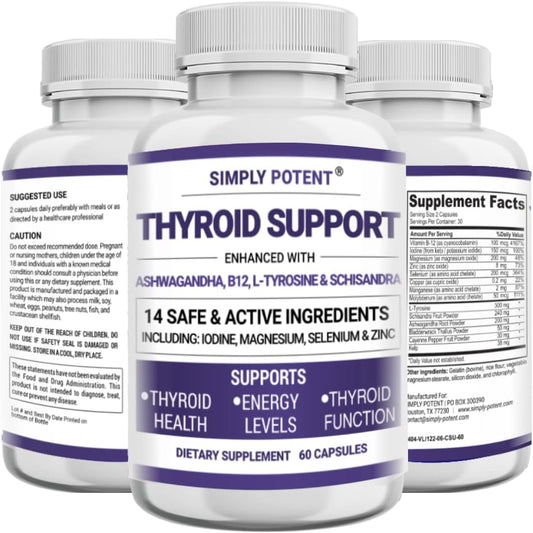 2-in-1 Thyroid and Adrenal Support Supplement with Iodine & Ashwagandha - Boost Energy, Metabolism, and Focus - 60 Capsules