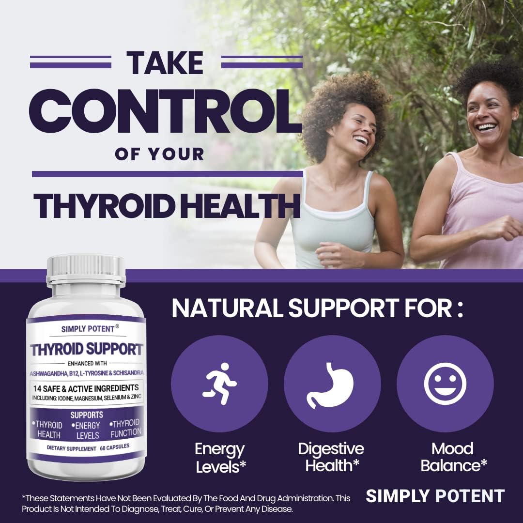 2-in-1 Thyroid and Adrenal Support Supplement with Iodine & Ashwagandha - Boost Energy, Metabolism, and Focus - 60 Capsules