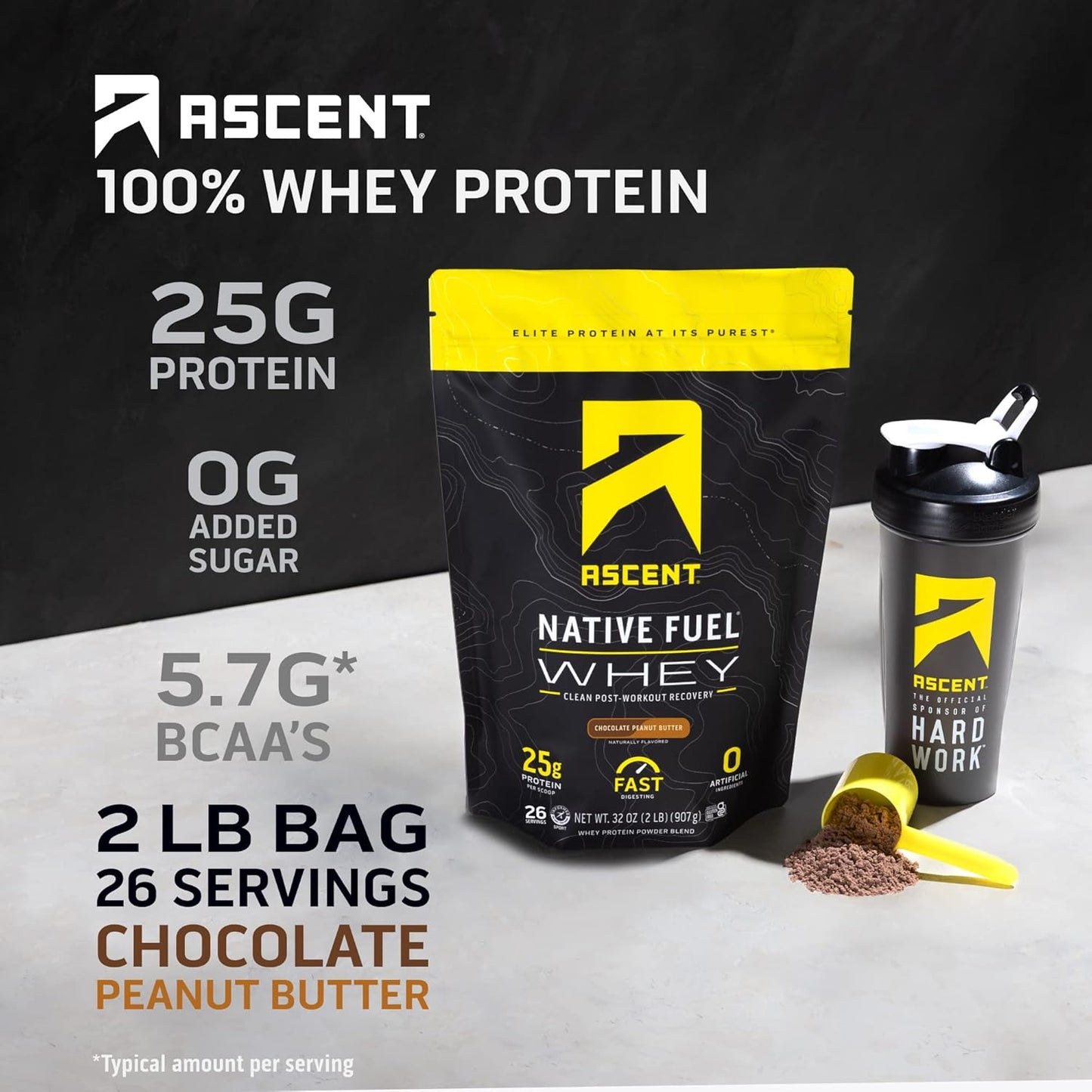 2 lb Chocolate Peanut Butter & Chocolate Ascent Whey + Plant Protein Powder - 18 Servings