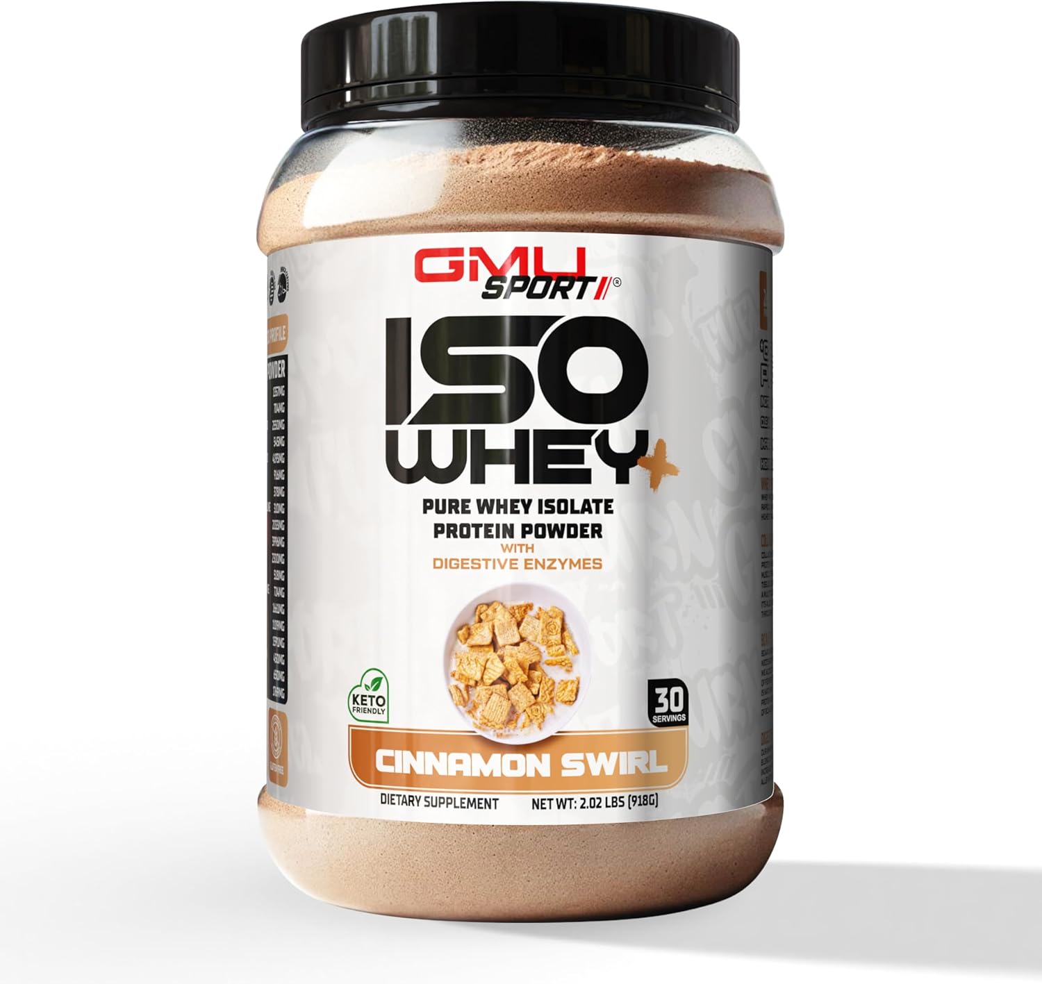 2 LB GMU SPORT Whey Isolate Protein Powder with Collagen & BCAAs - Cinnamon Swirl Flavor
