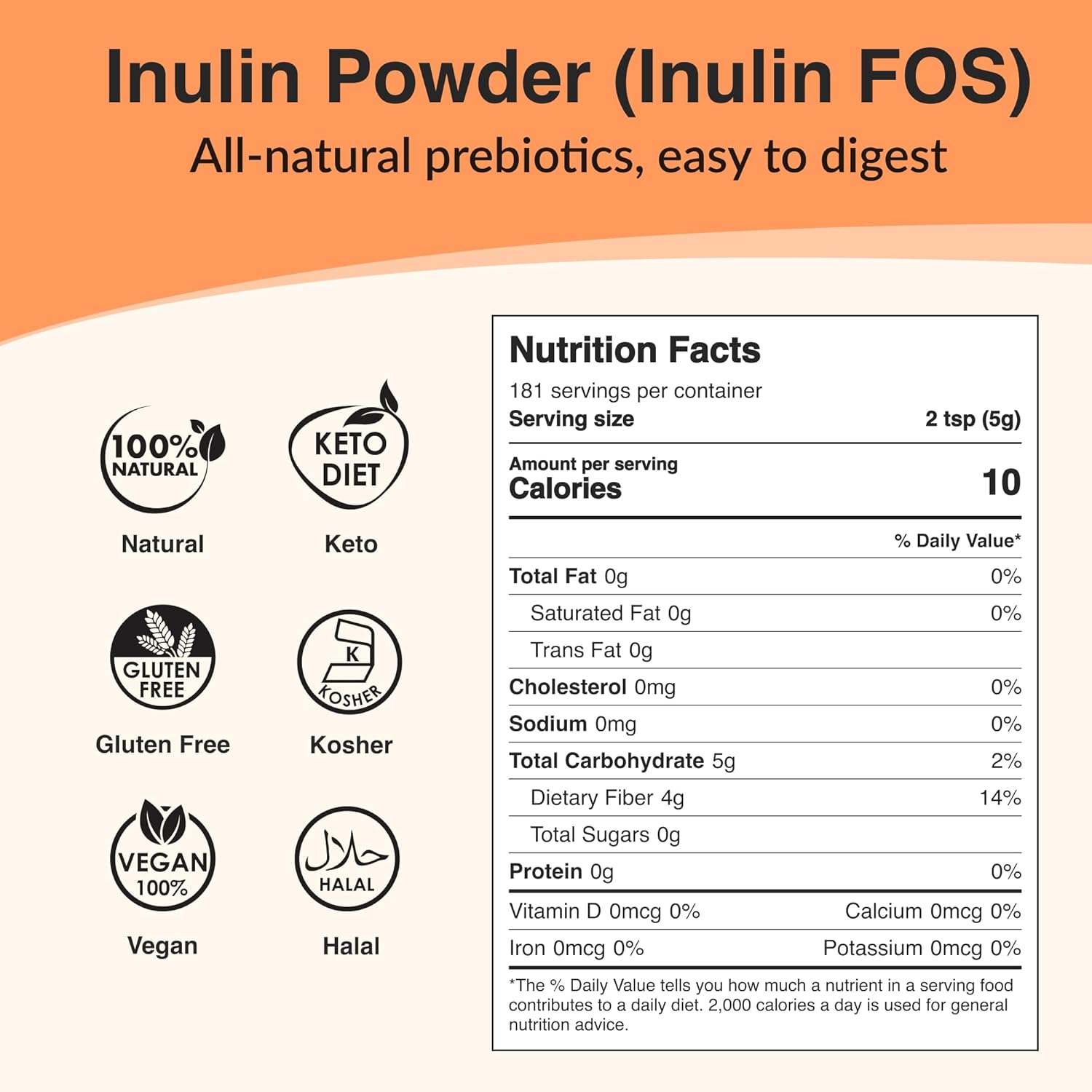 2 lb NAMANNA Pure Inulin FOS Powder: Chicory Root Prebiotic Fiber, Supports Gut Health, Vegan, 2 Pack