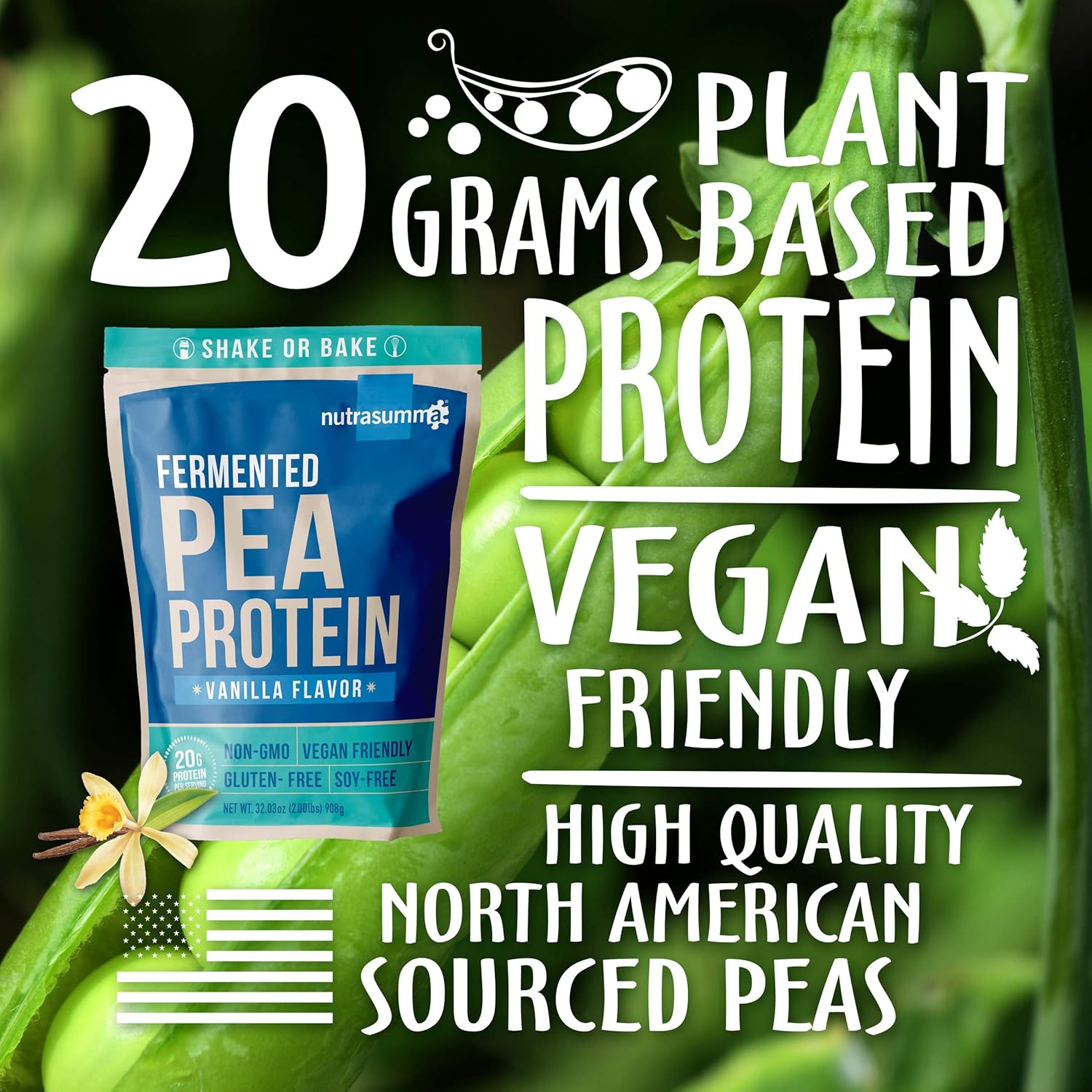 2 LB Nutrasumma Vanilla Pea Protein Powder - Gluten-Free, Non-GMO, Vegan Protein Powder with No Bloating