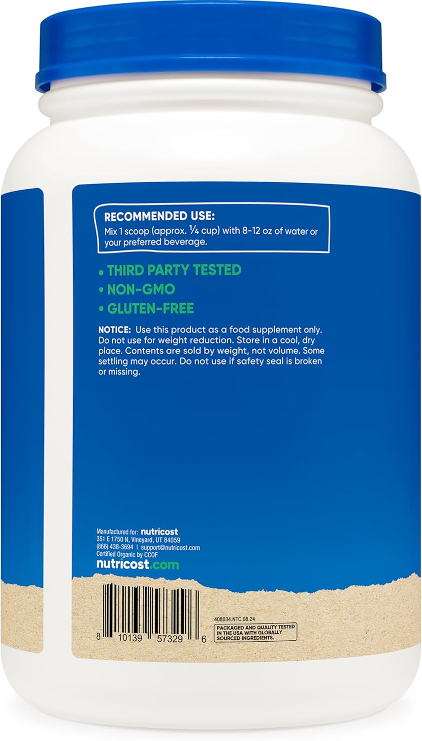 2 LB Nutricost Organic Rice Protein Powder - Gluten-Free & Non-GMO