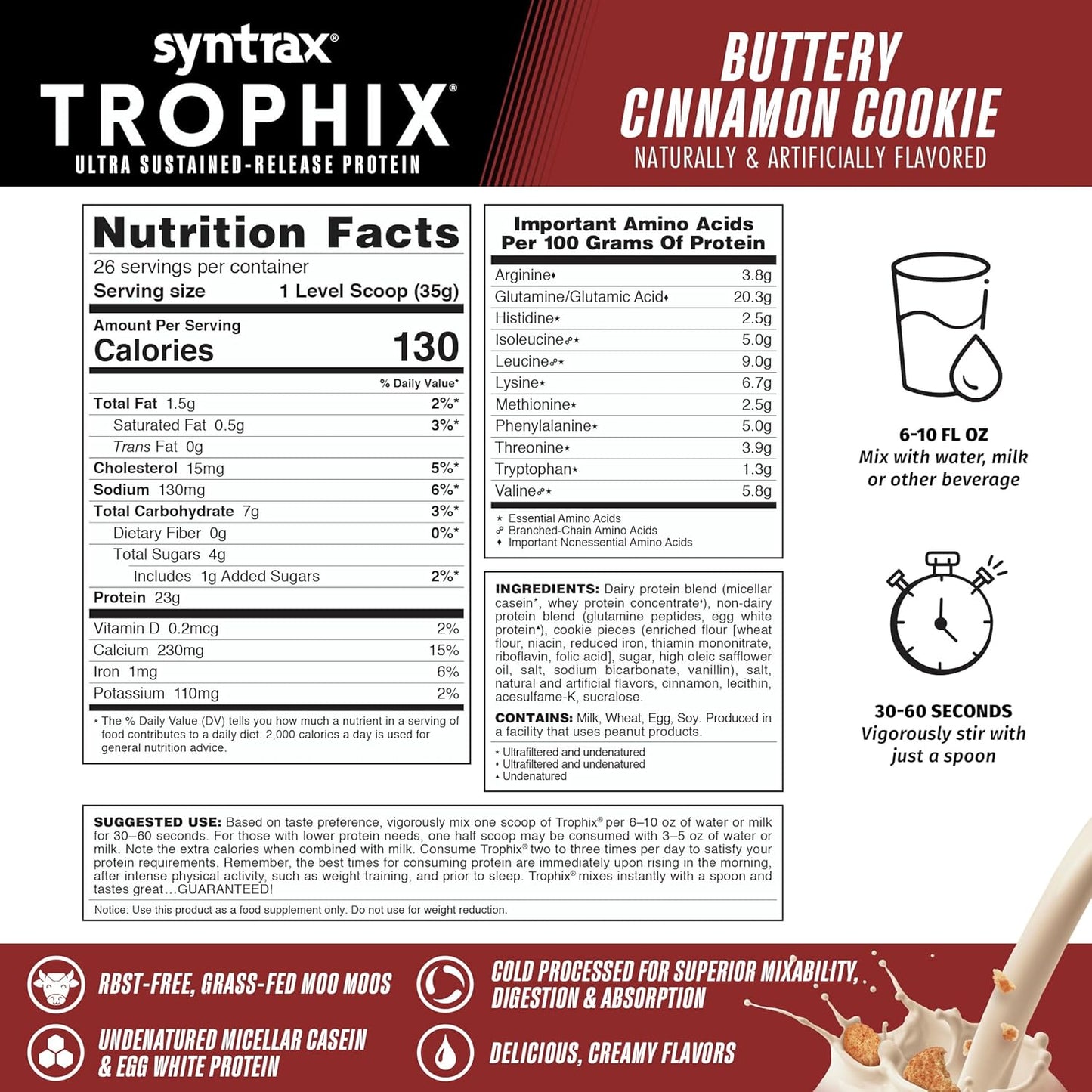2 lb Syntrax Nutrition Trophix Protein Powder with Real Cookie Pieces, Buttery Cinnamon Cookie Flavor