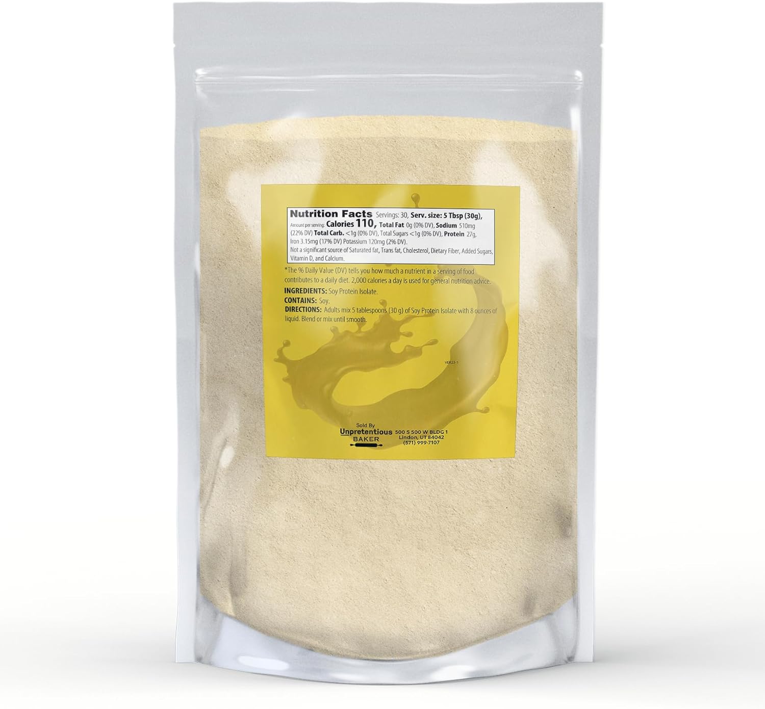 2 lb Unpretentious Baker Soy Protein Isolate Powder - High Protein & Iron for Smoothies and Shakes