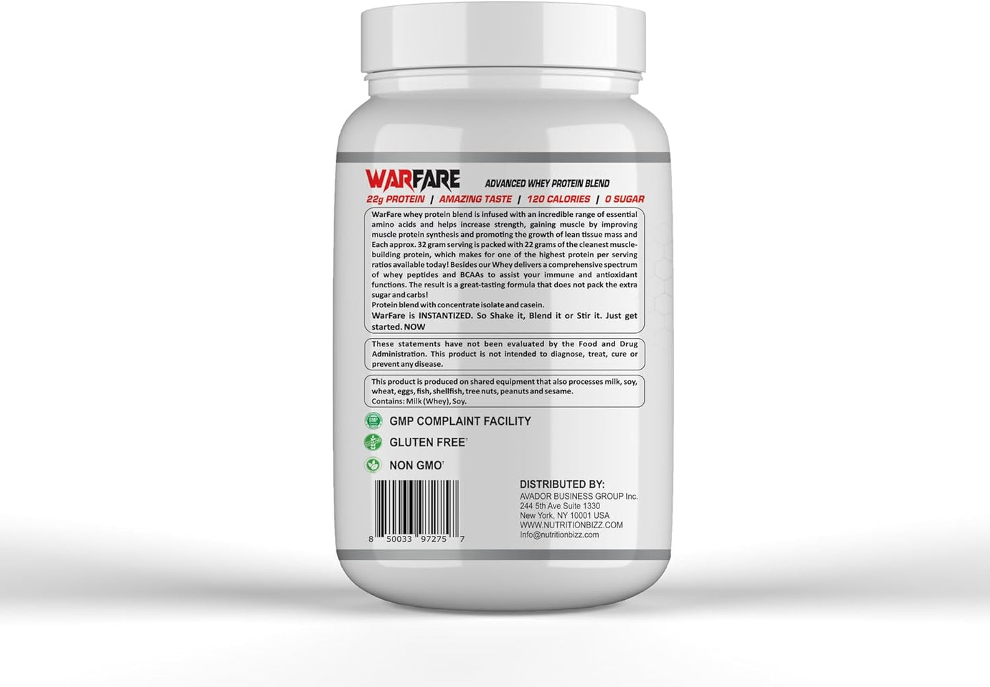 2 lbs NutritionBizz Warfare Whey Protein Blend - 22g Protein per Serving - Cookies and Cream Flavor