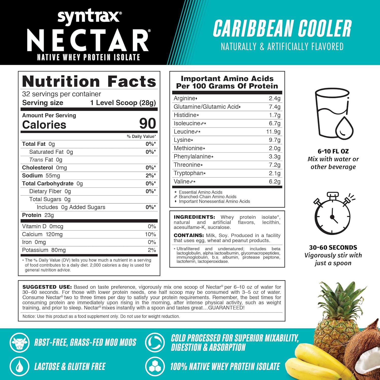 2 lbs Syntrax Nutrition Nectar Caribbean Cooler Whey Isolate Protein Powder