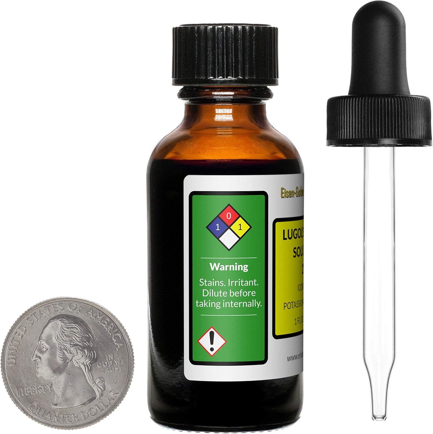 2% Lugol's Iodine Solution - 2 Oz - Two Amber Glass Bottles - Free Droppers - Made in USA
