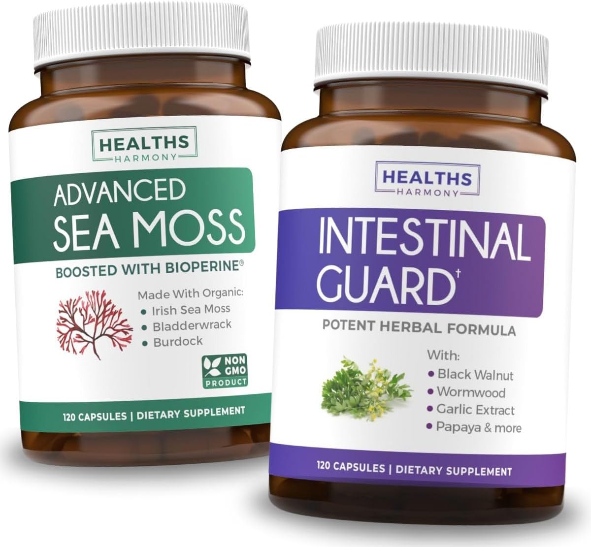 2-Month Supply Intestinal Guard and Irish Sea Moss Fusion Bundle - Natural Formula (240 Capsules) Organic Raw Vegan Supplement