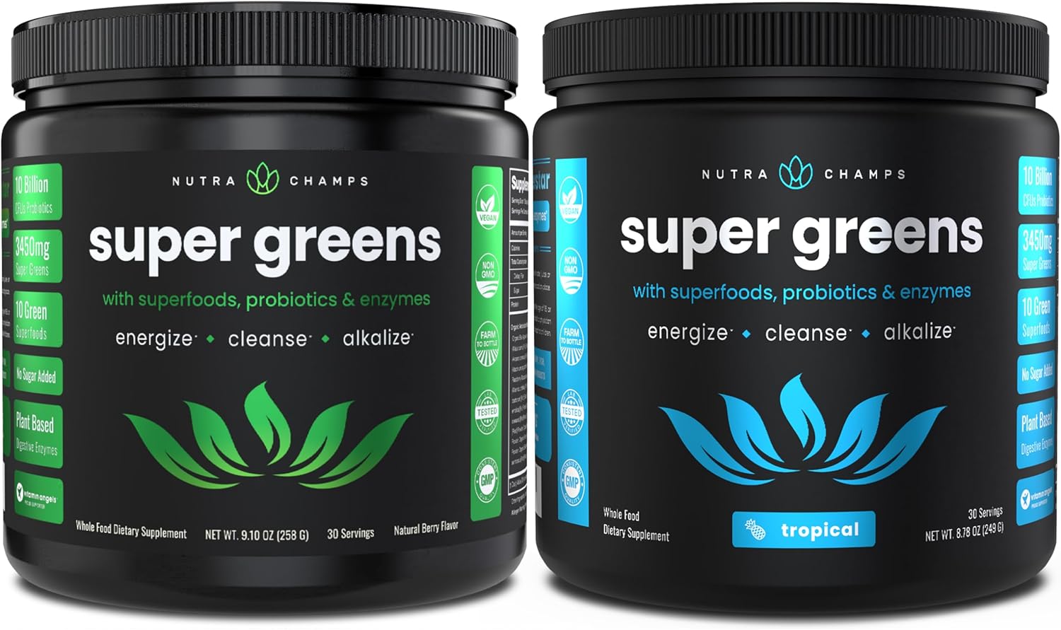 2-Month Supply NutraChamps Berry & Tropical Super Greens Bundle