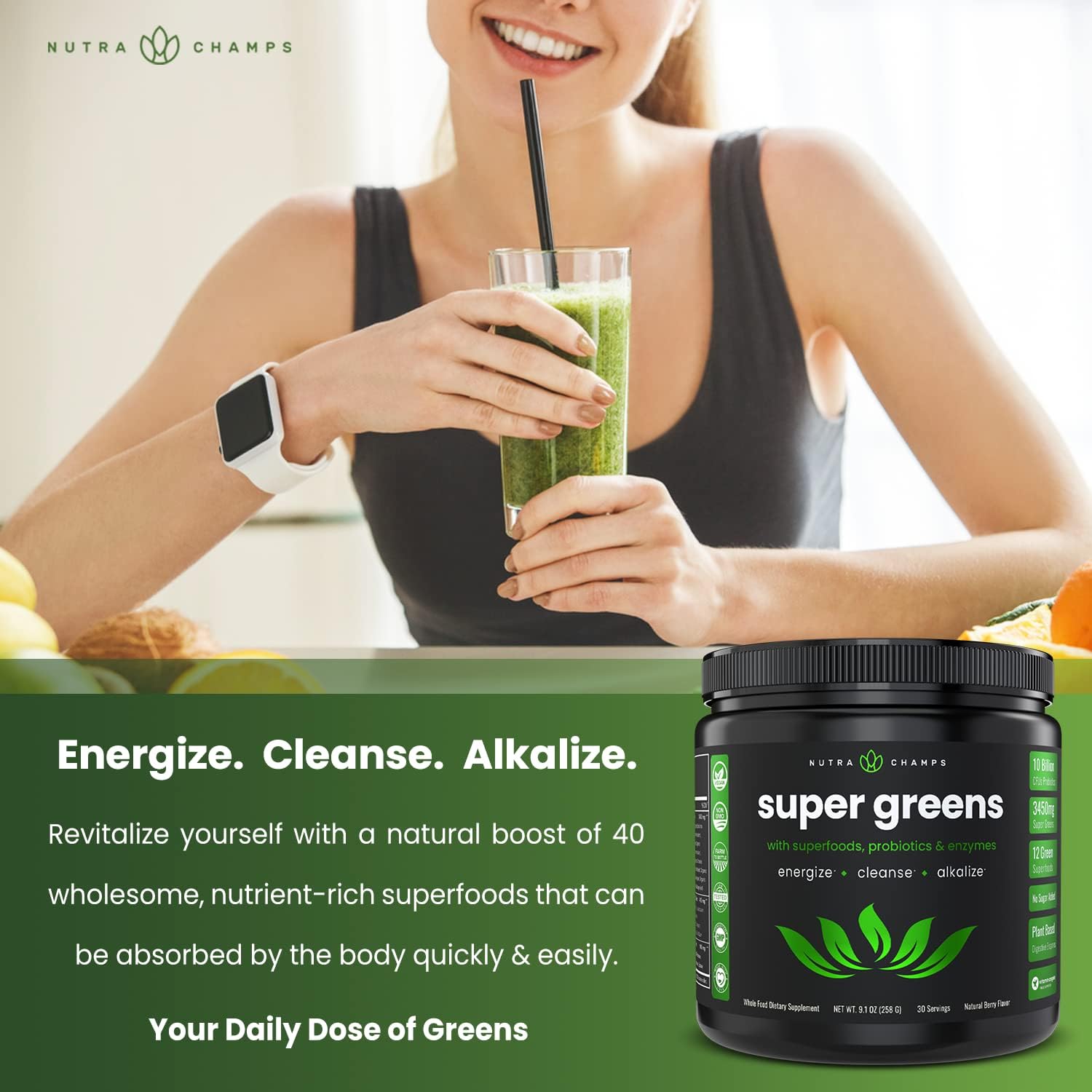 2-Month Supply NutraChamps Berry & Tropical Super Greens Bundle