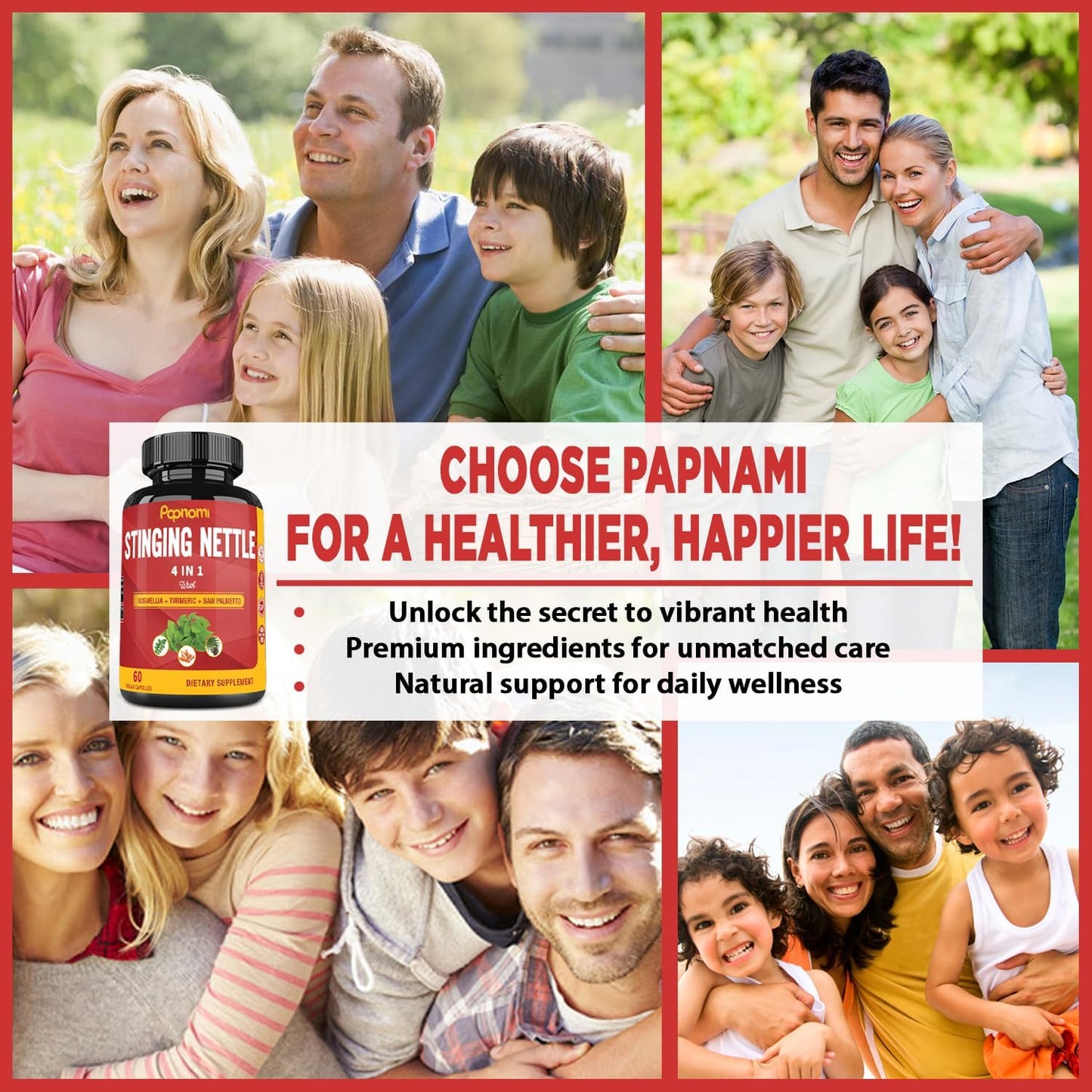 2 Month Supply of Papnami Stinging Nettle Extract Capsules with Boswellia, Turmeric, Saw Palmetto for Joint, Body, Skin, Hair, Immunity