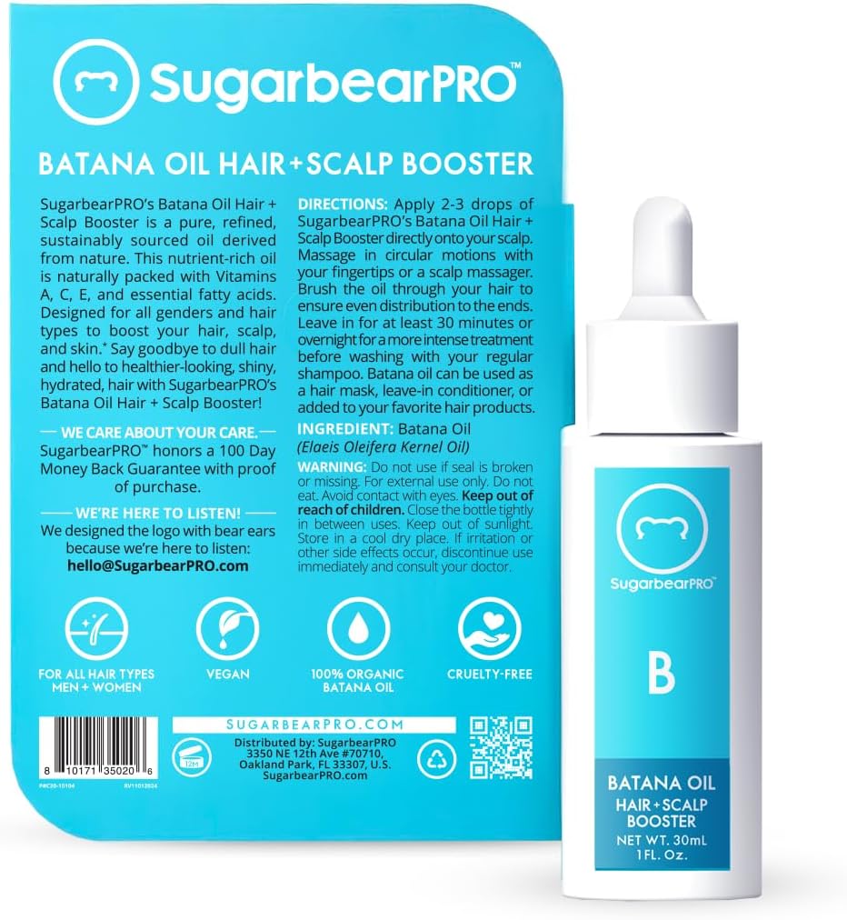 2 Month Supply of SugarbearPro Hair Vitamin Gummies with Pure Batana Natural Hair Growth Oil - Biotin 6000mcg, Vegan, Men, Women, Elderberry, Halal, Cruelty-Free