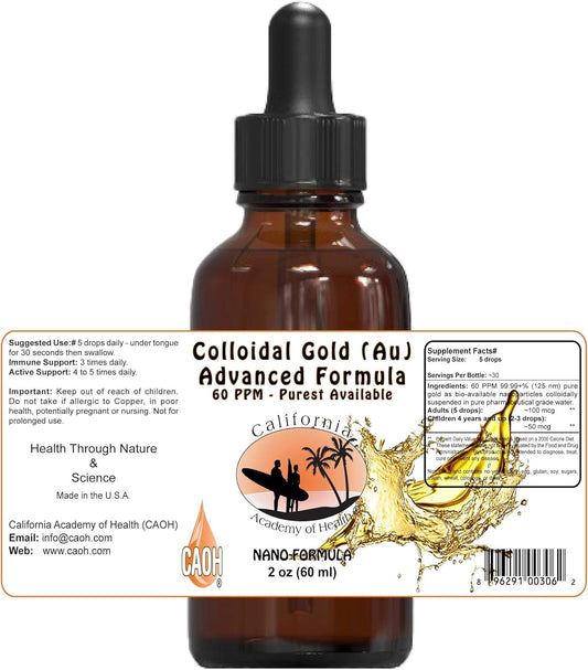 2 oz Colloidal Gold from California Academy of Health (CAOH) - Pure Gold Supplement
